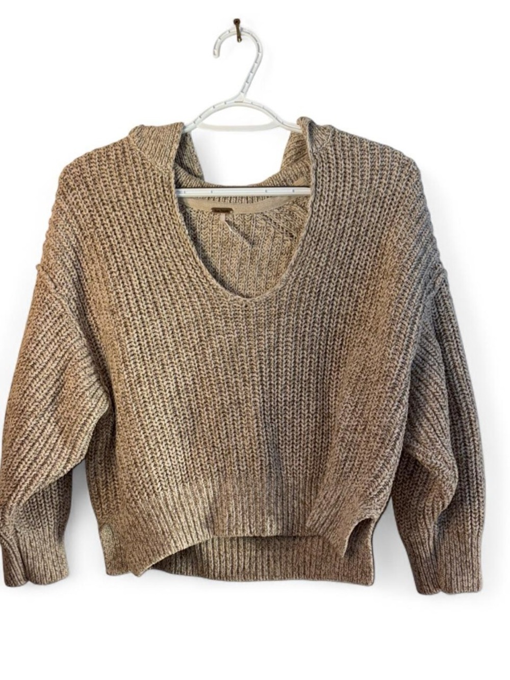 Free People Scoop Collar Knit Sweater — Beige Cream - Picture 2 of 8